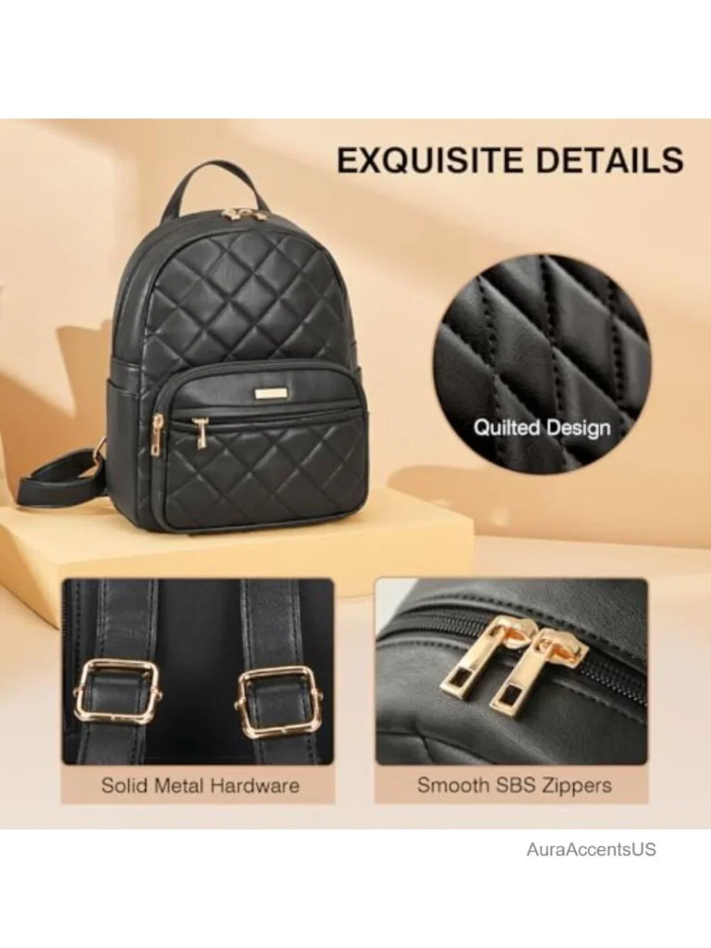 Vegan Leather Mini Backpack Quilted Small Purse for Women Travel Work